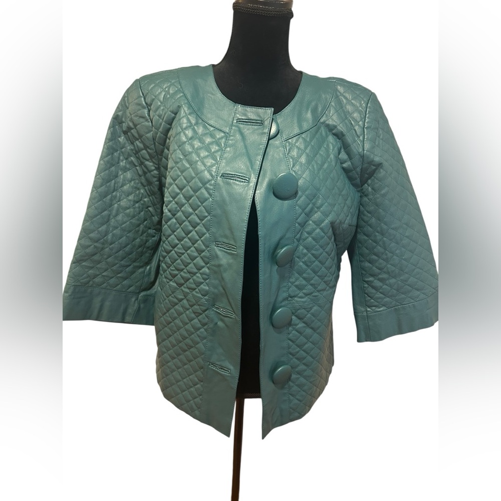 Teal Quilted Leather Jacket